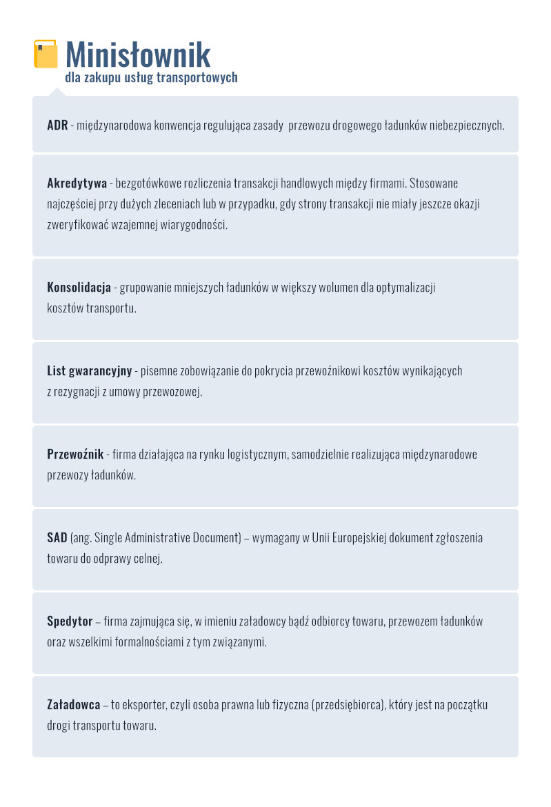 Minisłownik sprawdzi się przy zakupie usług transportowych dla firmy.