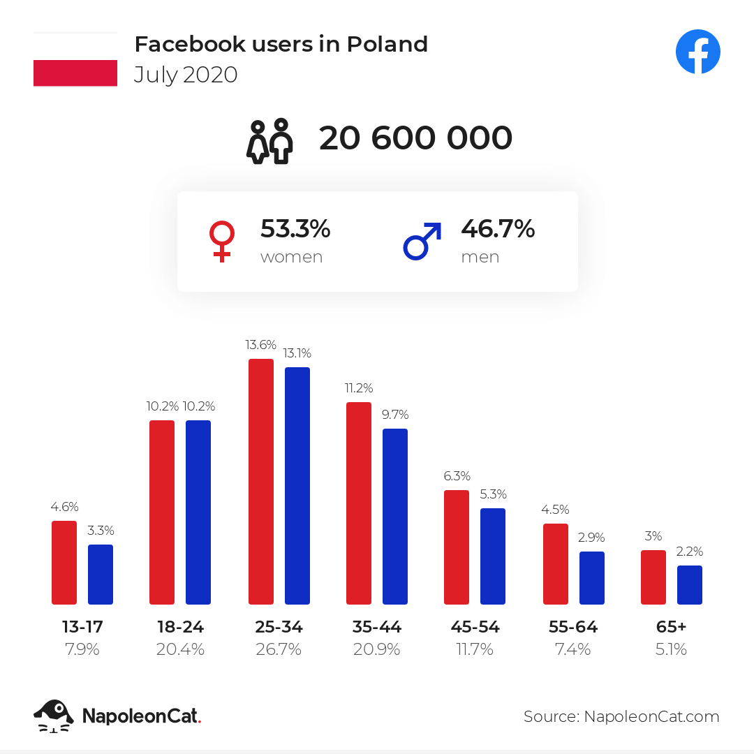 Statystyki użytkowników Facebooka - źródło NapoleonCat