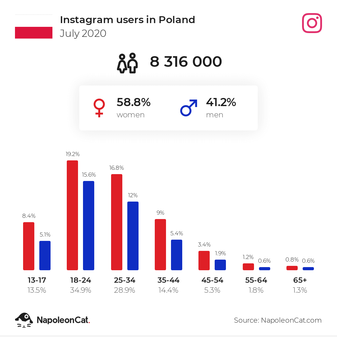 Statystyki użytkowników Instagrama - źródło NapoleonCat